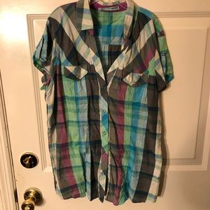 Women’s Maurices Size L SS BD Plaid Top